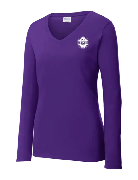 Womens  V-Neck Ring Spun Purple 4.5 oz Long Sleeve T-Shirt w/Power Logo