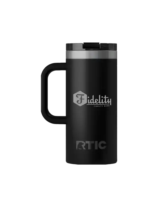 RTIC Road Trip 16 oz Black Travel Mug w/Fidelity Bank Logo