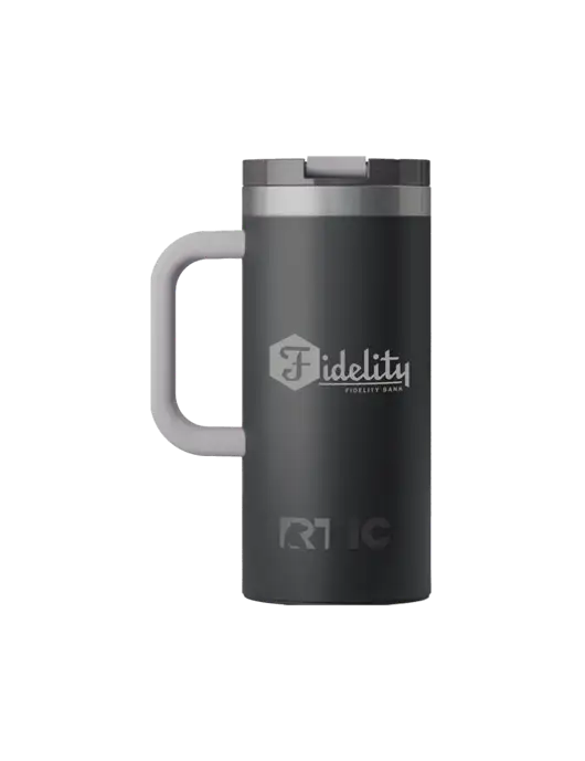 RTIC Road Trip 16 oz Charcoal Travel Mug w/Fidelity Bank Logo