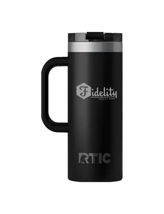 RTIC Road Trip 20 oz Black Travel Mug w/Fidelity Bank Logo
