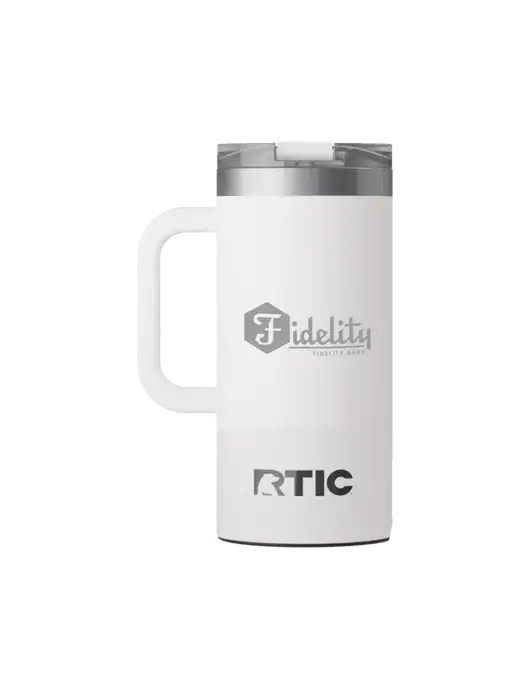 RTIC Road Trip 16 oz White Travel Mug w/Fidelity Bank Logo