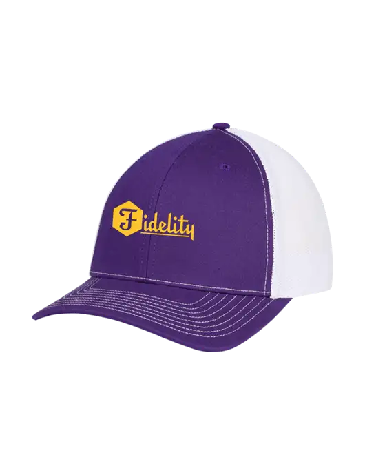 Richardson Adjustable Snapback Original 112 Trucker Cap Purple w/White Mesh w/Fidelity Bank Logo