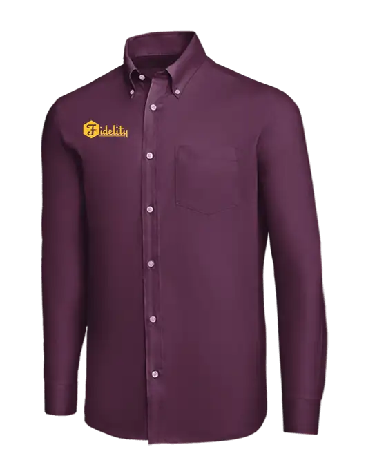 Brooks Brothers Eggplant Wrinkle-Free Stretch Nailhead Shirt w/Fidelity Bank Logo