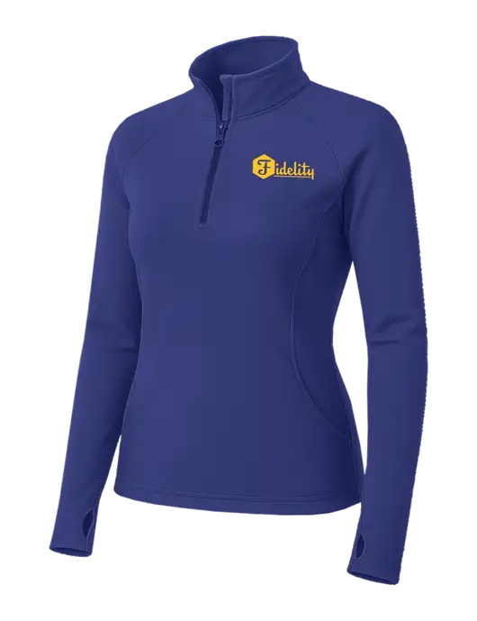Light Purple Womens Sport Wick Stretch 1/4 Zip Pullover w/Fidelity Bank Logo