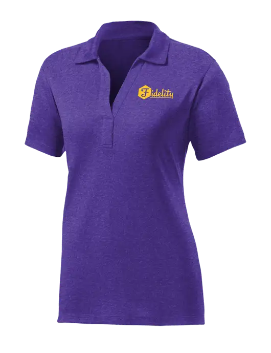 Womens Purple Heather Contender Polo w/Fidelity Bank Logo