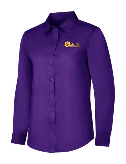 Purple Womens Long Sleeve Superpro React Twill Shirt w/Fidelity Bank Logo