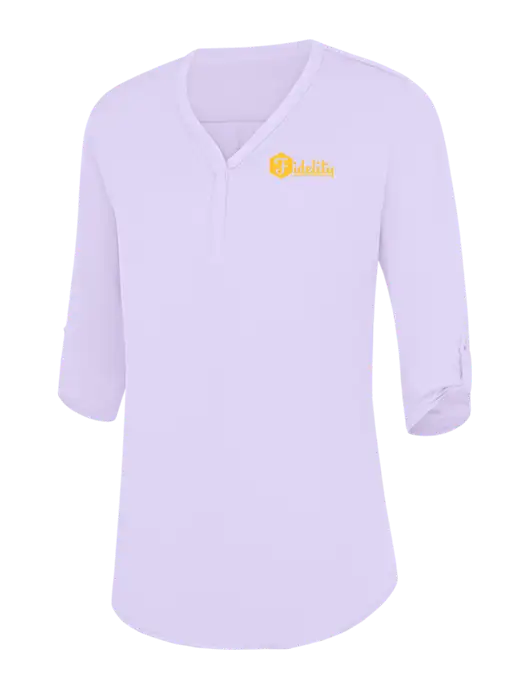 Womens Very Light Purple City Stretch 3/4-Sleeve Tunic w/Fidelity Bank Logo