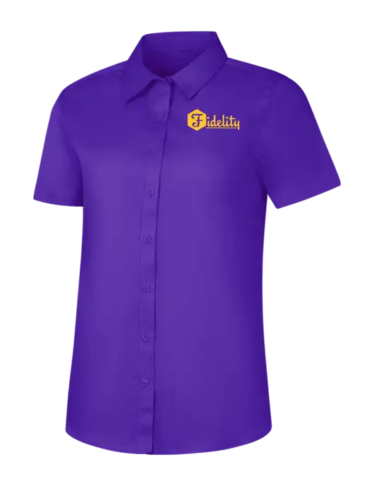 Womens Purple Short Sleeve Superpro React Twill Shirt w/Fidelity Bank Logo