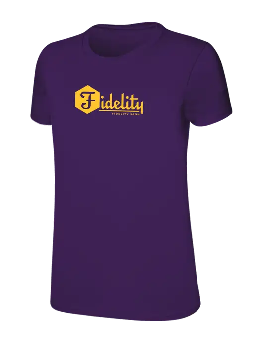Womens Ring Spun Purple 4.5 oz T-Shirt w/Fidelity Bank Logo