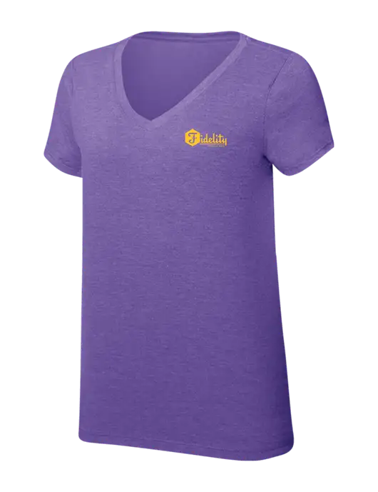 Womens Simply Soft V-Neck Purple Frost 4.5oz  Poly/Combed Ring Spun Cotton T-Shirt w/Fidelity Bank Logo