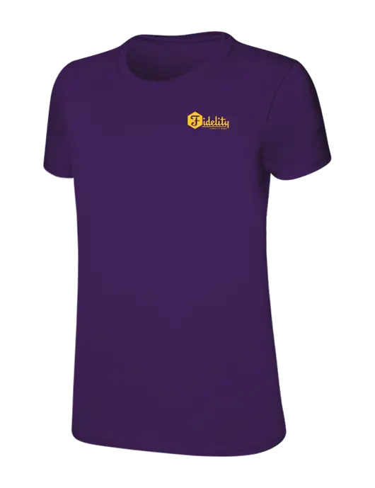 Womens Ring Spun Purple 4.5 oz T-Shirt w/Fidelity Bank Logo