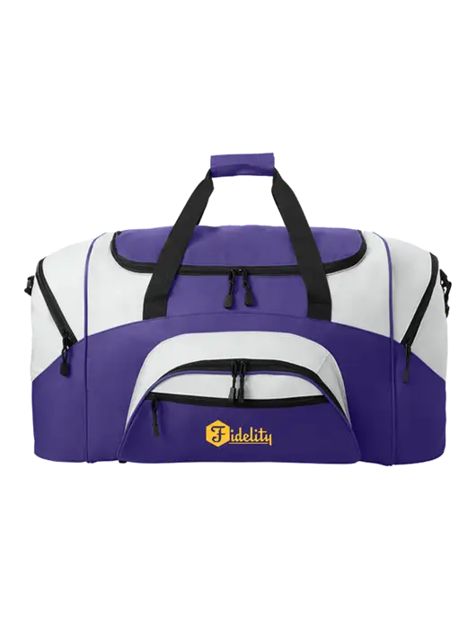 Standard Colorblock Purple/Light Grey Sport Duffel w/Fidelity Bank Logo