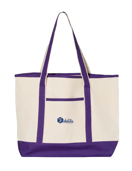 Natural/Purple Large Canvas Deluxe Tote w/Fidelity Bank Logo