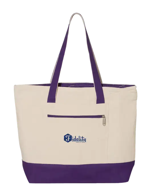 Natural/Purple Zippered Tote  w/Fidelity Bank Logo
