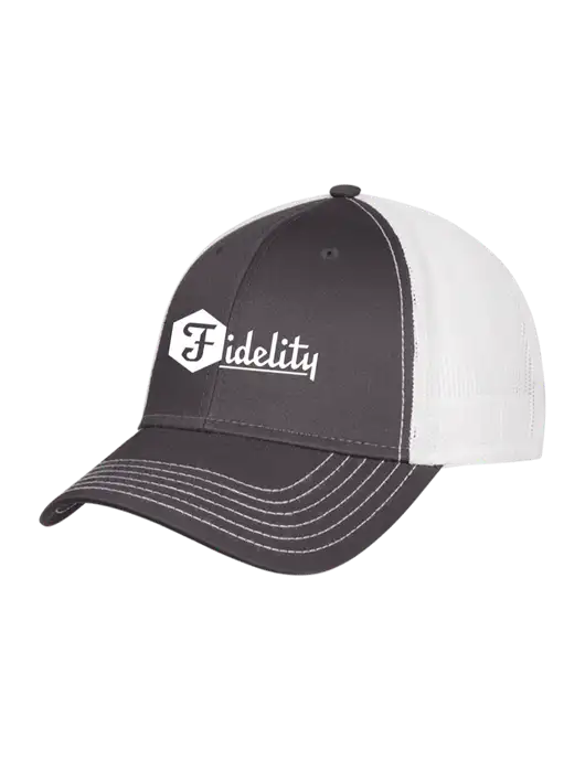 Dark Grey/White Mesh Trucker Cap Snap Back w/Fidelity Bank Logo