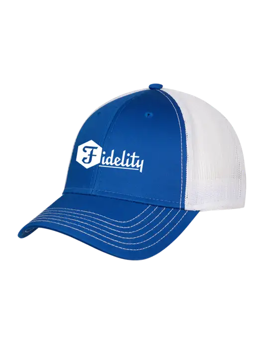 Royal & White Mesh Trucker Cap Snap Back w/Fidelity Bank Logo