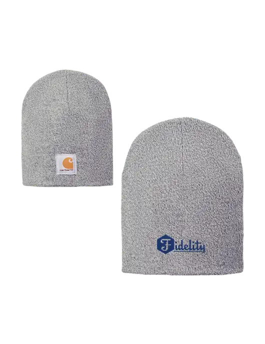 Carhartt Light Grey Heather Acrylic Knit Hat w/Fidelity Bank Logo