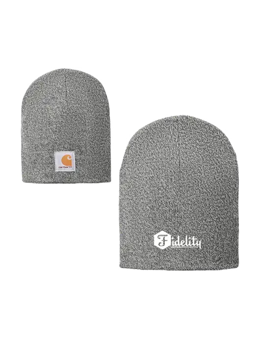 Carhartt Medium Grey Heather Acrylic Knit Hat w/Fidelity Bank Logo