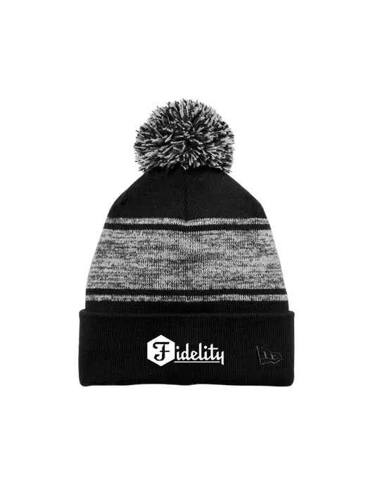New Era Black/Charcoal Knit Chilled Pom Beanie w/Fidelity Bank Logo