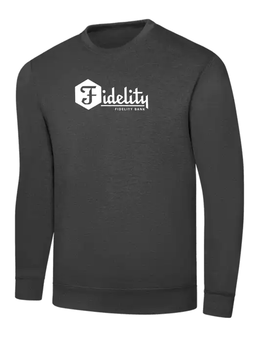 Dark Heather Grey 7.8 oz Ring Spun Crew Sweatshirt w/Fidelity Bank Logo