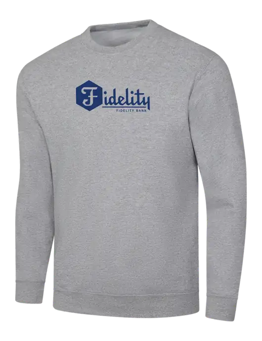 Light Grey Heather 7.8 oz Ring Spun Crew Sweatshirt w/Fidelity Bank Logo