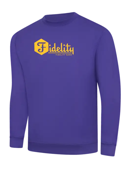 Purple 9 oz 50/50 Cotton/Poly Crew Sweatshirt w/Fidelity Bank Logo