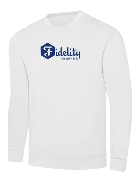 White 7.8 oz Ring Spun Crew Sweatshirt w/Fidelity Bank Logo