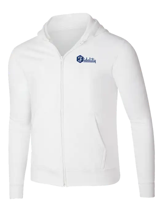 White 8.5 oz Ring Spun Zip Hooded Sweatshirt w/Fidelity Bank Logo