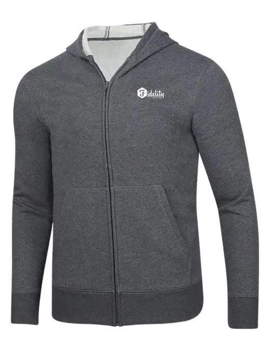 Full-Zip Dark Grey Heather Heavyweight Hooded Sweatshirt w/Fidelity Bank Logo