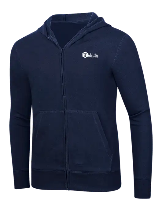 Full-Zip Navy Heavyweight Hooded Sweatshirt w/Fidelity Bank Logo