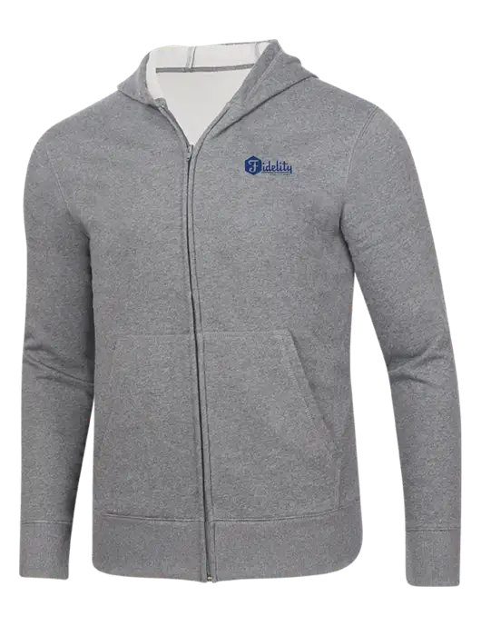 Full-Zip Medium Grey Heather Heavyweight Hooded Sweatshirt w/Fidelity Bank Logo