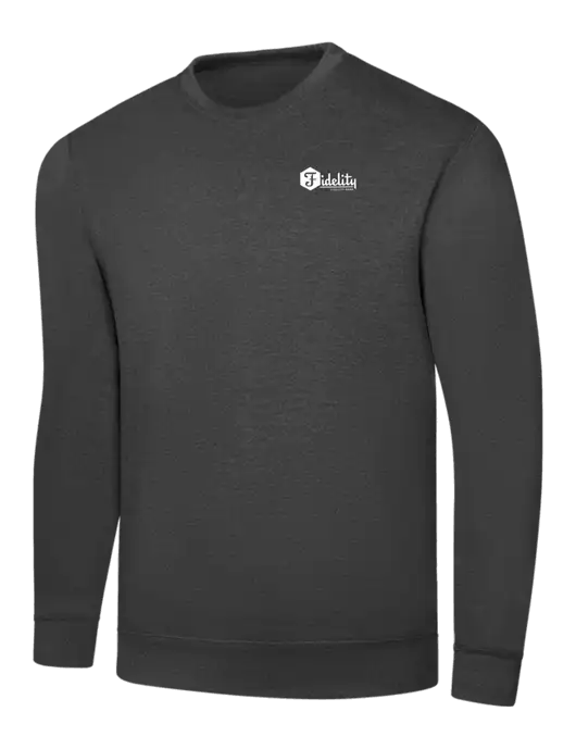 Dark Heather Grey 7.8 oz Ring Spun Crew Sweatshirt w/Fidelity Bank Logo