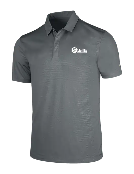 NIKE Medium Grey Dri-Fit Embossed Tri-Blade Polo w/Fidelity Bank Logo