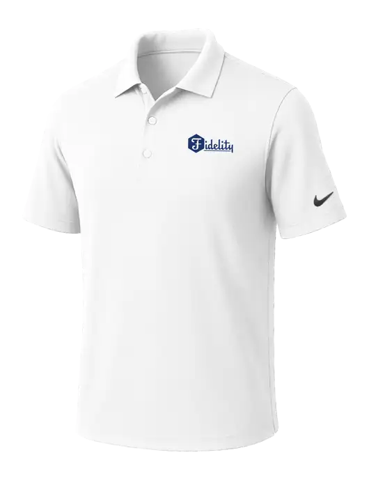 NIKE White Dri-Fit Micro Pique Polo w/Fidelity Bank Logo