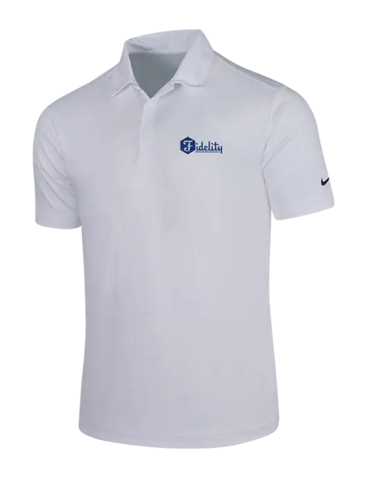NIKE White Dri-Fit Vertical Mesh Polo w/Fidelity Bank Logo