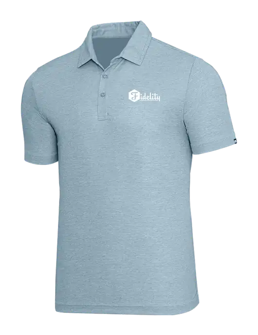 TravisMathew Light Blue Heather Oceanside Polo w/Fidelity Bank Logo