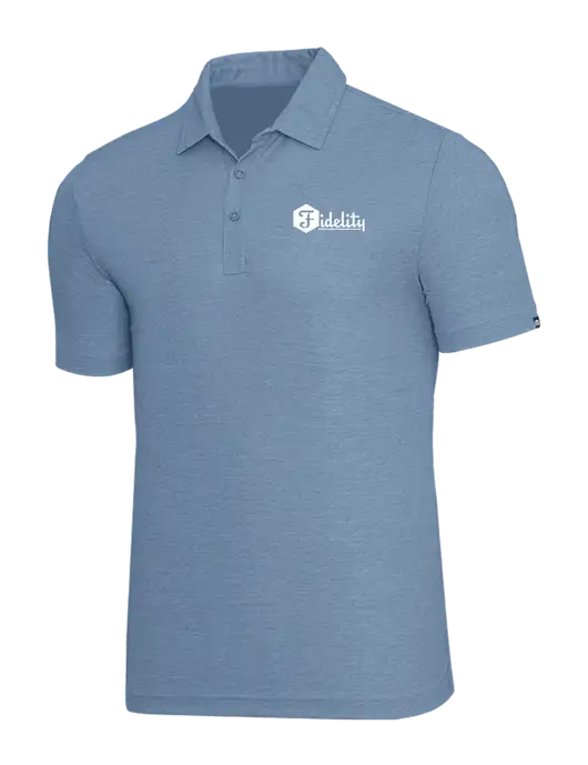 TravisMathew Slate Blue Heather Oceanside Polo w/Fidelity Bank Logo