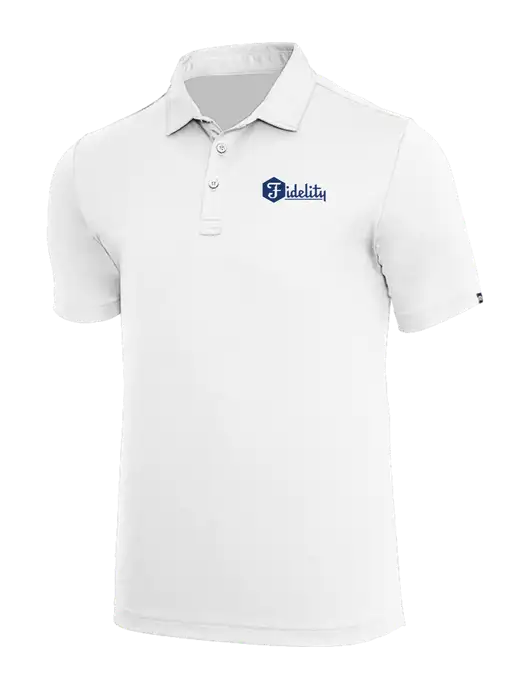 TravisMathew White Coto Performance Polo w/Fidelity Bank Logo