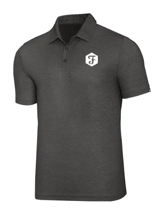 TravisMathew Black Heather Oceanside Polo w/Fidelity Bank Logo