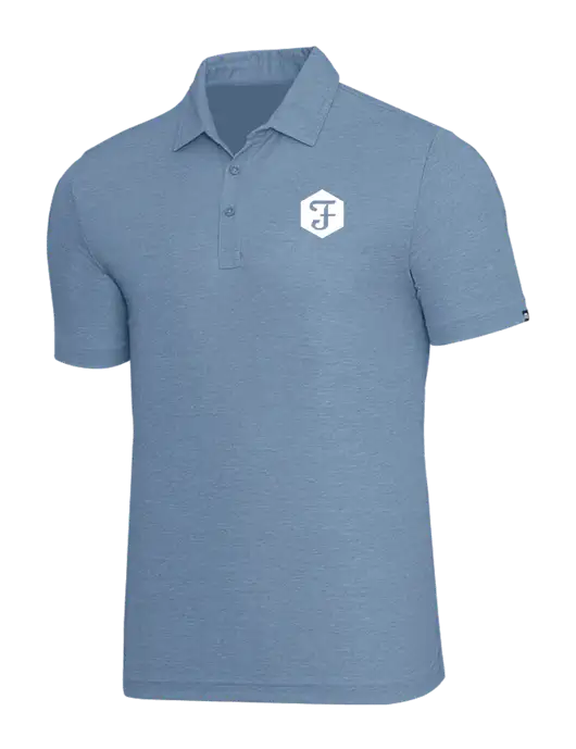 TravisMathew Slate Blue Heather Oceanside Polo w/Fidelity Bank Logo