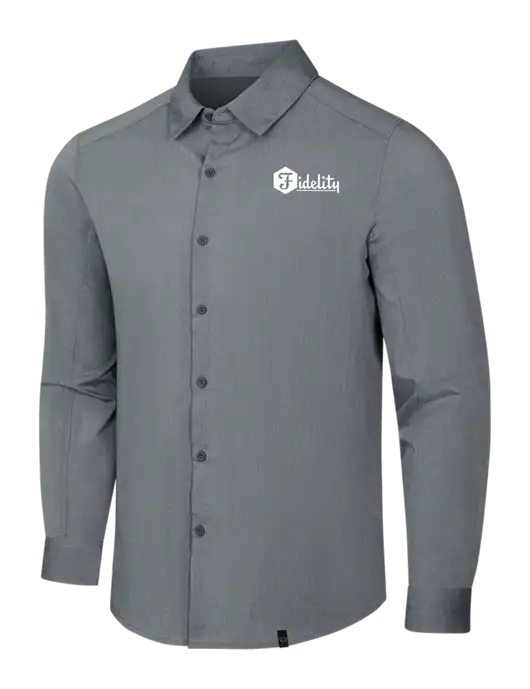 OGIO Medium Grey Heather Commuter Woven Shirt w/Fidelity Bank Logo