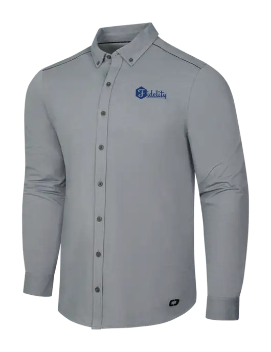 OGIO Medium Grey Heather Modern Code Stretch Button-Up Shirt w/Fidelity Bank Logo
