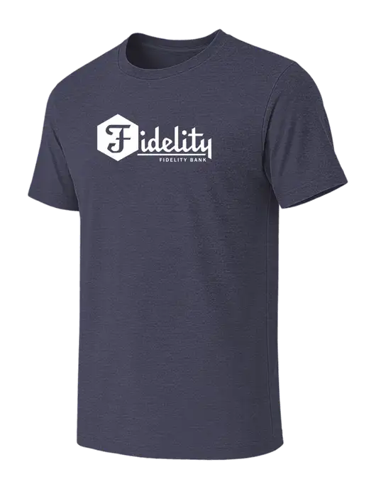 BELLA+CANVAS Heather Navy CVC Short Sleeve Tee w/Fidelity Bank Logo