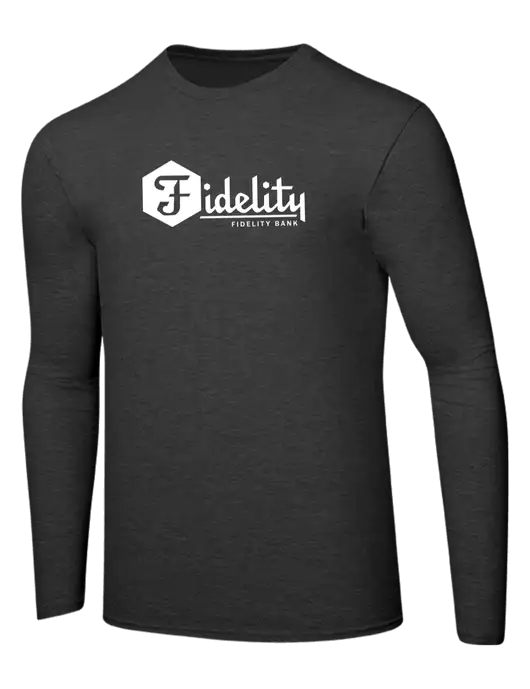 Ring Spun Dark Heather Grey 4.5 oz Long Sleeve T-Shirt w/Fidelity Bank Logo