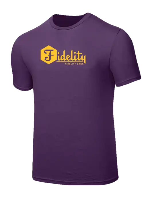 Seriously Soft Eggplant Purple T-Shirt w/Fidelity Bank Logo