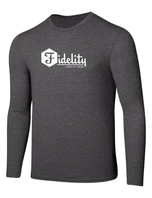Seriously Soft Heathered Charcoal Long Sleeve T-Shirt w/Fidelity Bank Logo