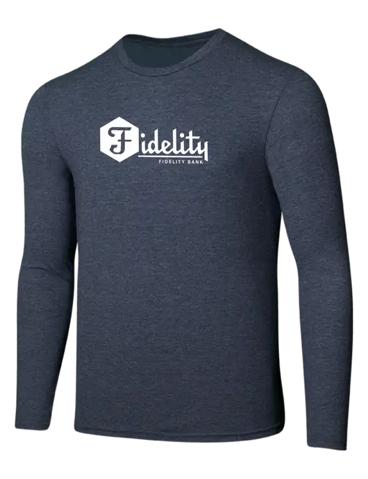 Seriously Soft Heathered Navy Long Sleeve T-Shirt w/Fidelity Bank Logo