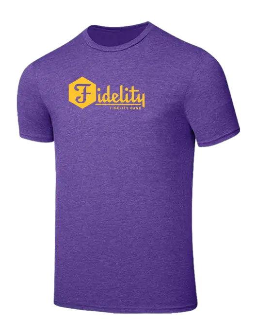 Seriously Soft Heathered Purple T-Shirt w/Fidelity Bank Logo