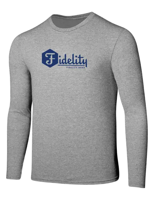 Seriously Soft Light Heathered Grey Long Sleeve T-Shirt w/Fidelity Bank Logo