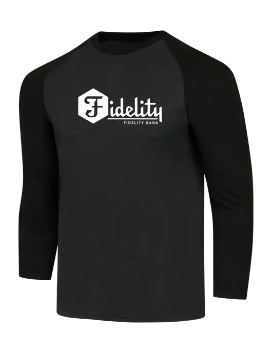 Simply Soft 3/4 Sleeve Black/Black Frost Ring Spun Cotton T-Shirt w/Fidelity Bank Logo